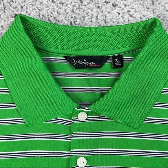 Walter Hagen Shirt Mens XL Golf Polo Bright Green Stripes Activewear Basics - Picture 2 of 5